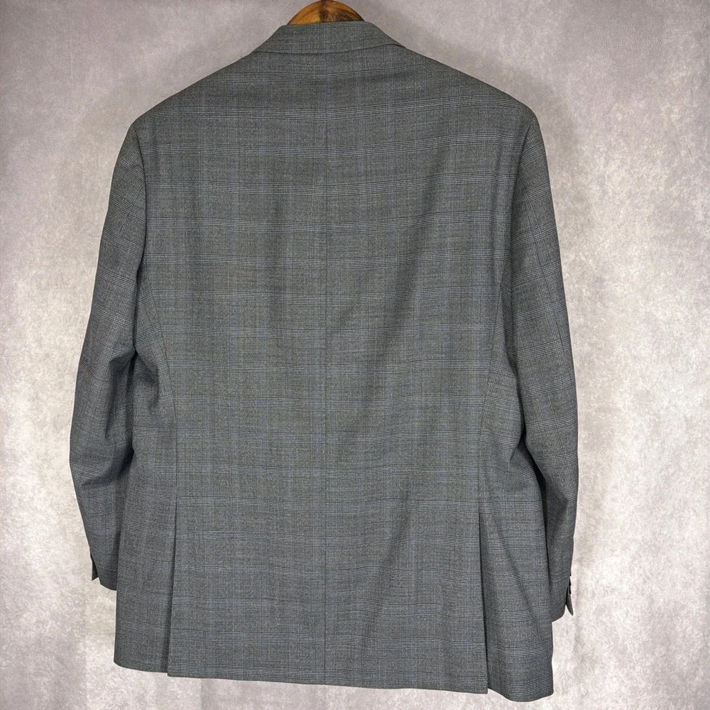 Collection by Michael Strahan Suit Jacket Grey Blue Glen Plaid‎ Wool Blend 46L